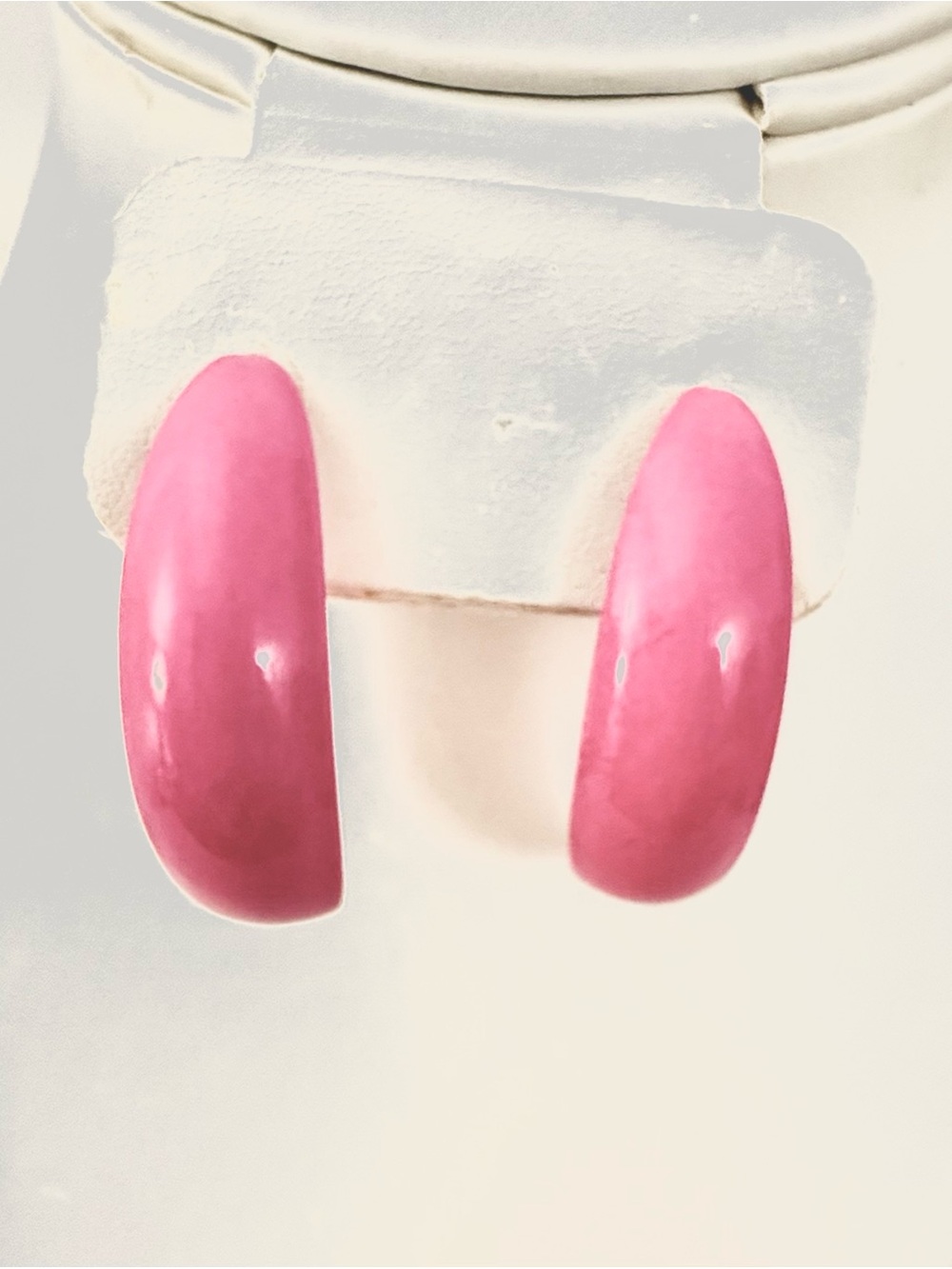 Vintage 1980s Pink Enamel C Hoop Earrings Fuchsia Pierced Retro Statement